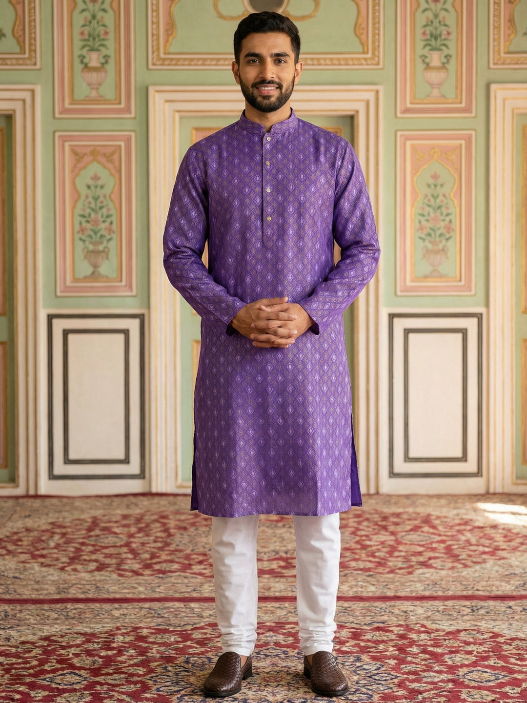 Classic Ethnic Print Cotton Blend Kurta Pyjama Set