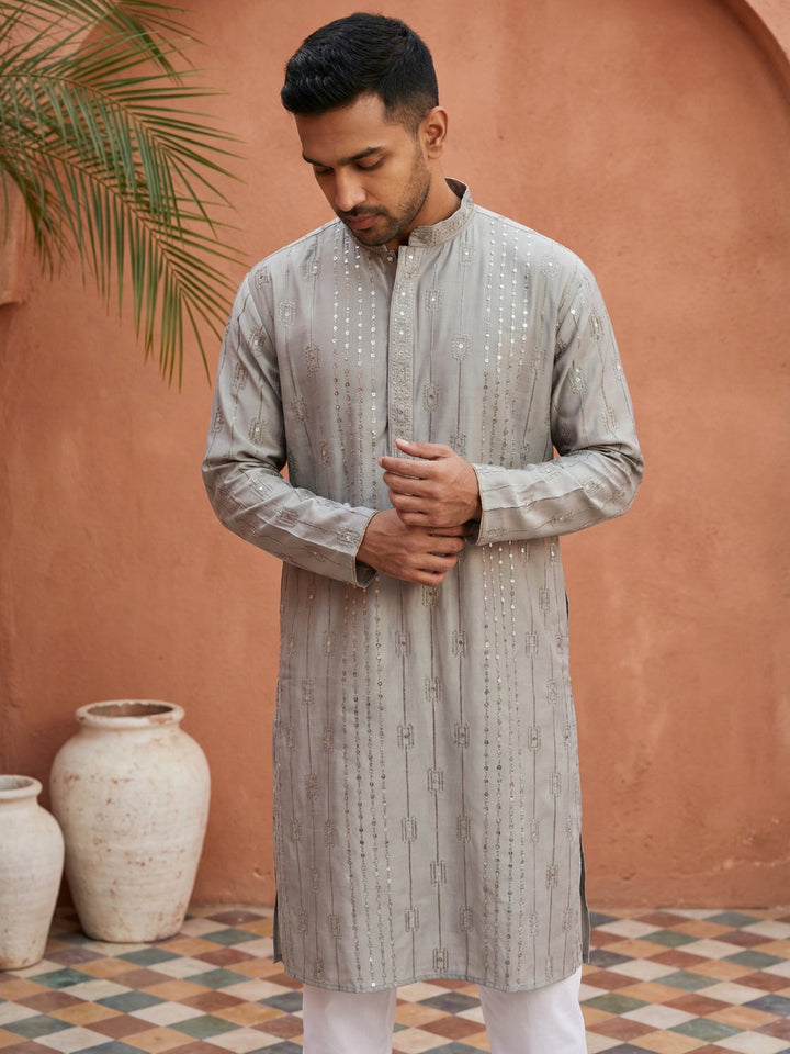 Embroidered Silk Blend Straight Kurta Set