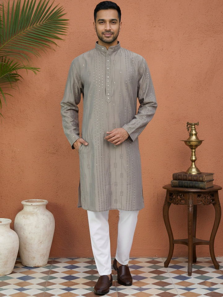 Embroidered Silk Blend Straight Kurta Set