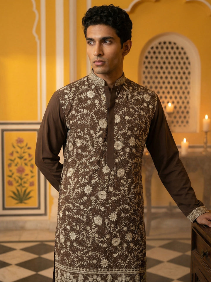 Classic Silk Blend Embroidered Kurta Pyjama