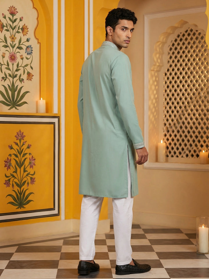 Classic Silk Blend Embroidered Kurta Pyjama