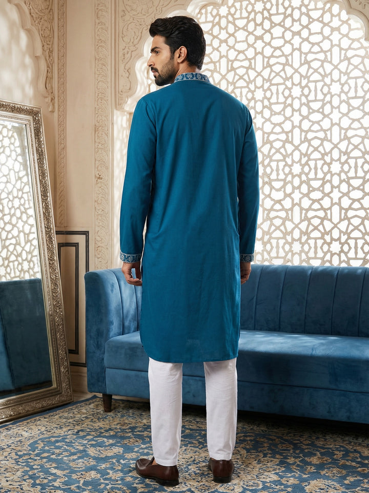 Embroidered Silk Blend Straight Kurta Pyjama