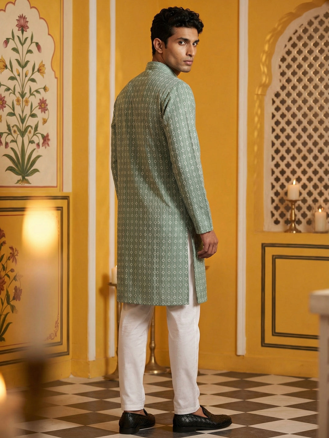 Embroidered Cotton Blend Kurta With Pyjama