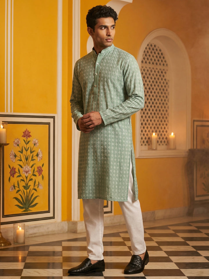 Embroidered Cotton Blend Kurta With Pyjama