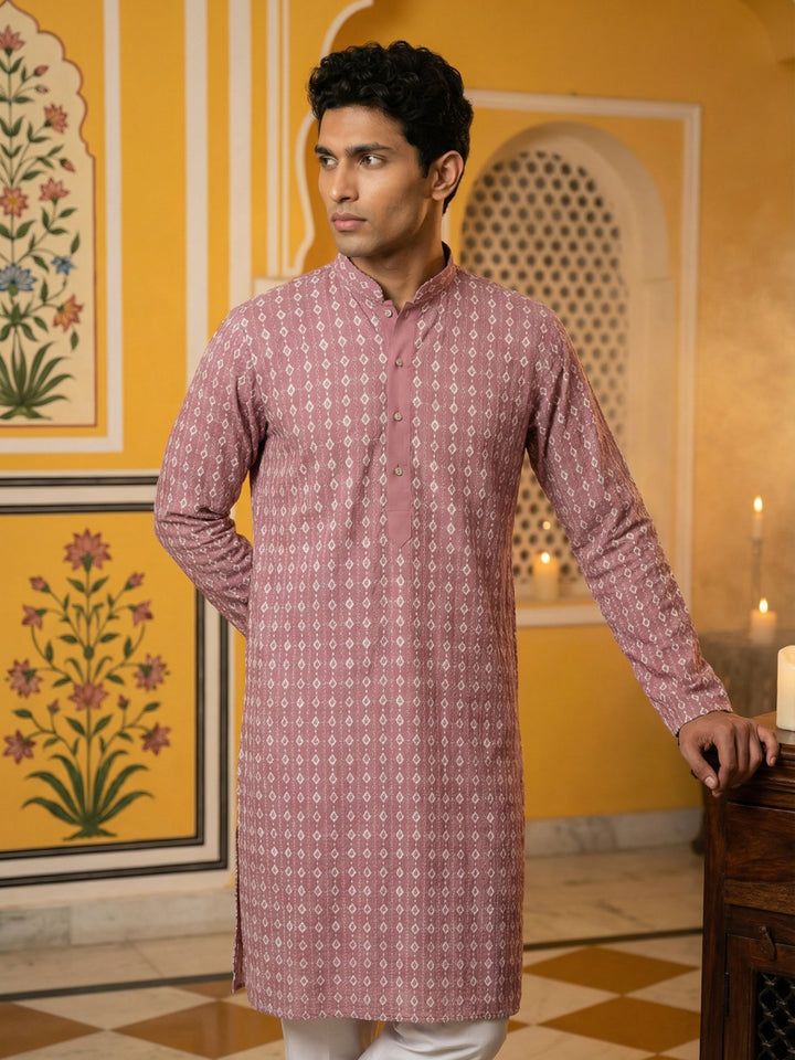 Embroidered Cotton Blend Kurta With Pyjama