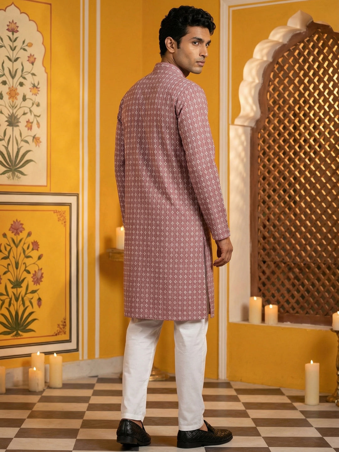 Embroidered Cotton Blend Kurta With Pyjama