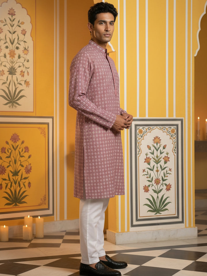 Embroidered Cotton Blend Kurta With Pyjama