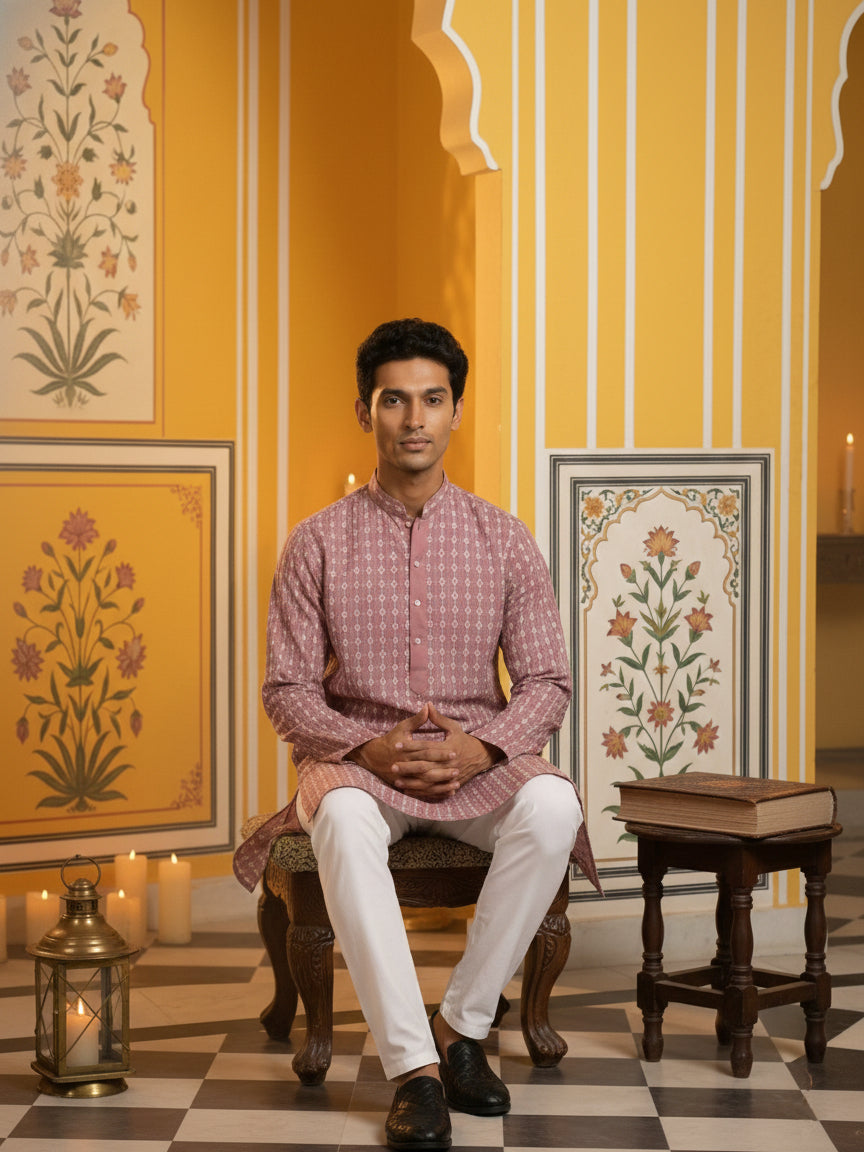 Embroidered Cotton Blend Kurta With Pyjama