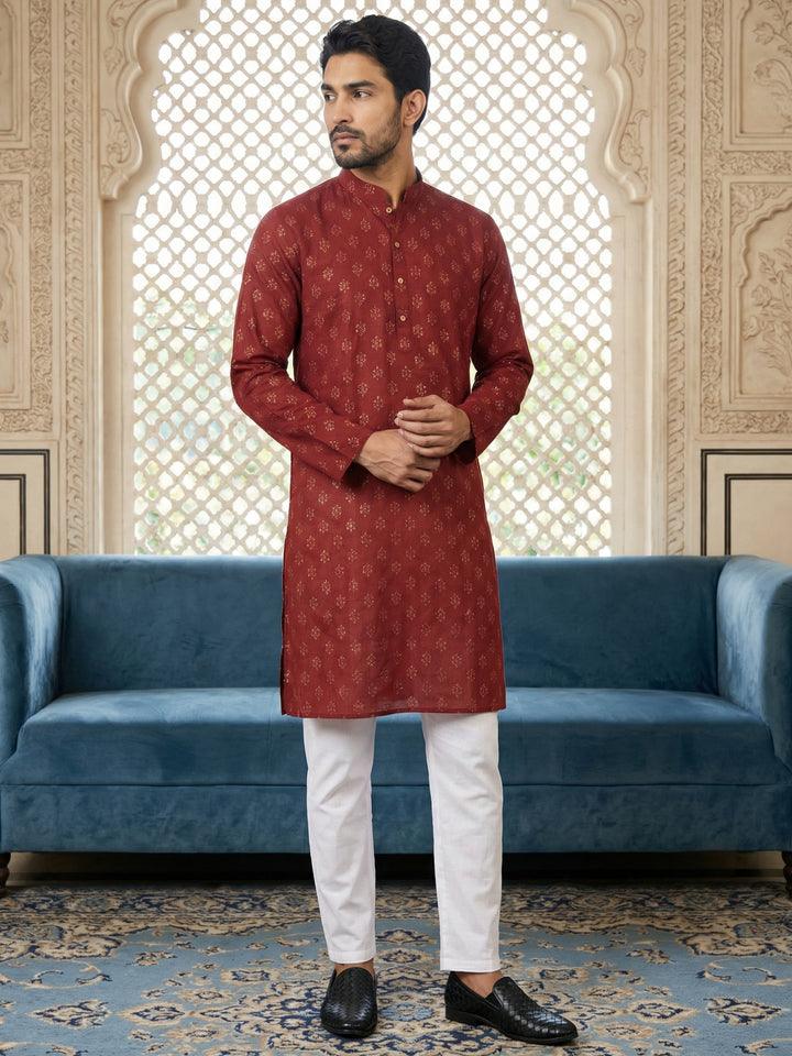 Classic Cotton Blend Foil Print Kurta Set