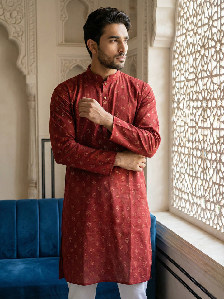 Classic Cotton Blend Foil Print Kurta Set