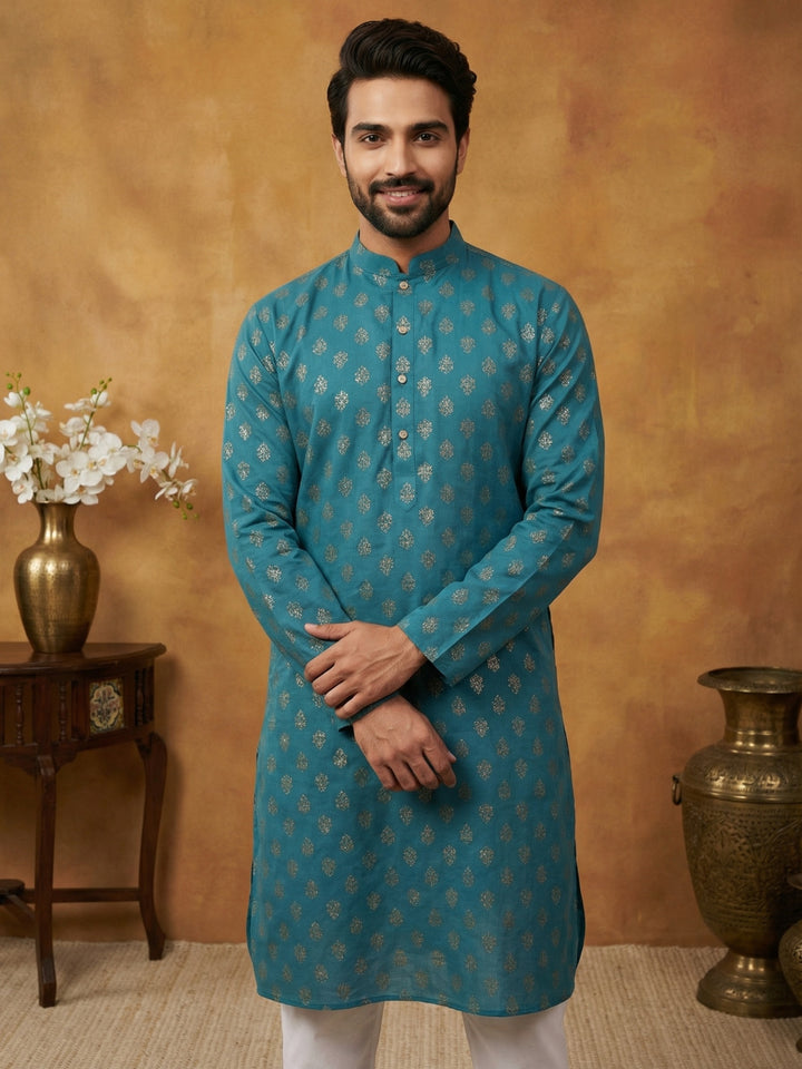 Classic Cotton Blend Foil Print Kurta Set