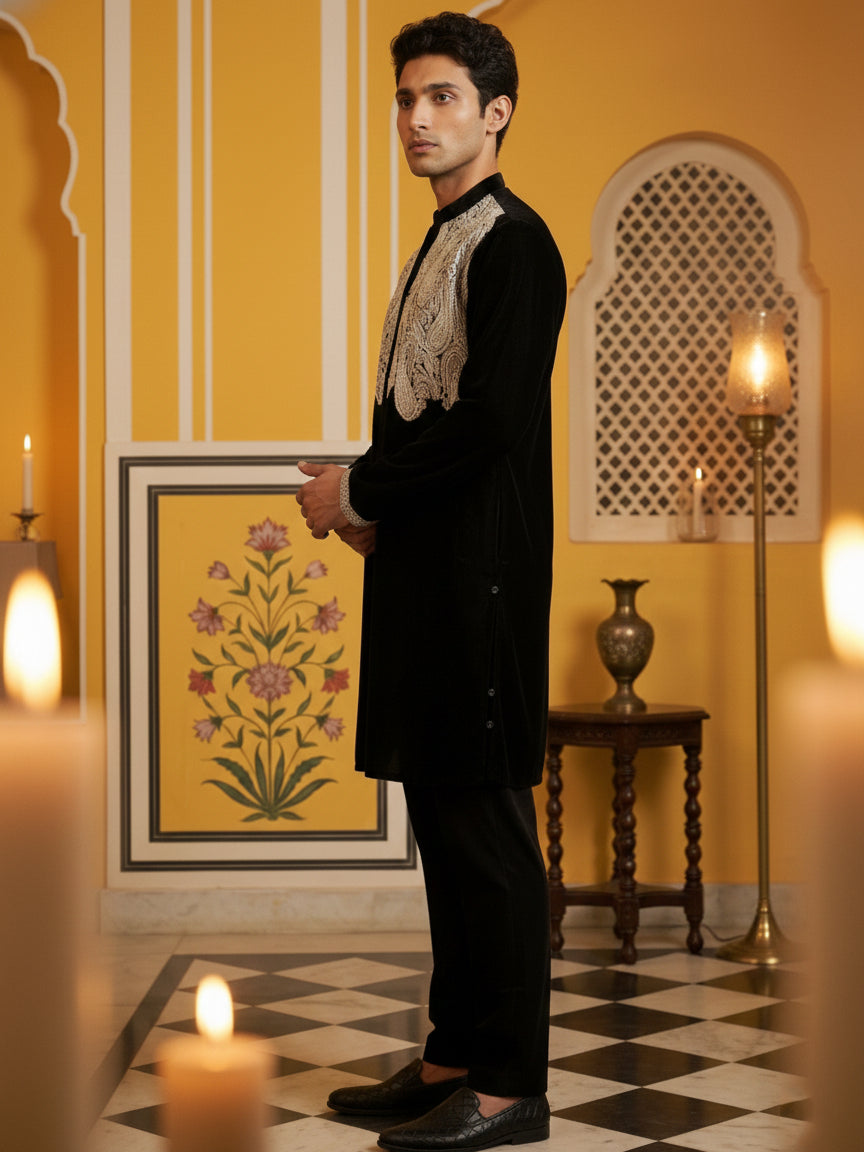 Silk Blend Embroidered Kurta Pyjama Set