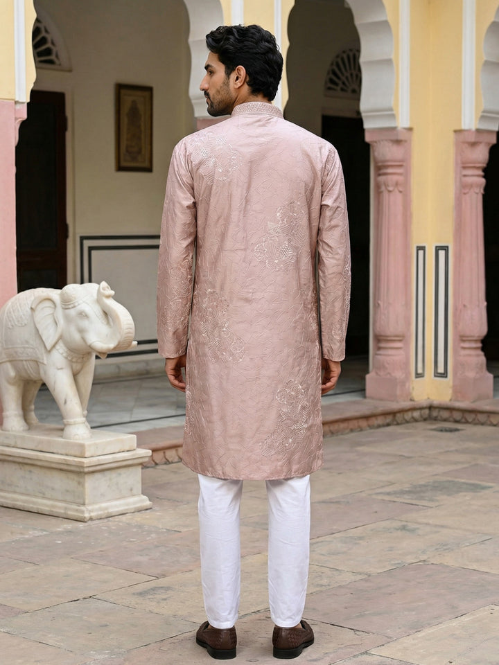Men Peach Embroidered Festive Kurta Pyjama Set
