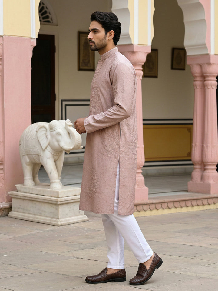 Men Peach Embroidered Festive Kurta Pyjama Set