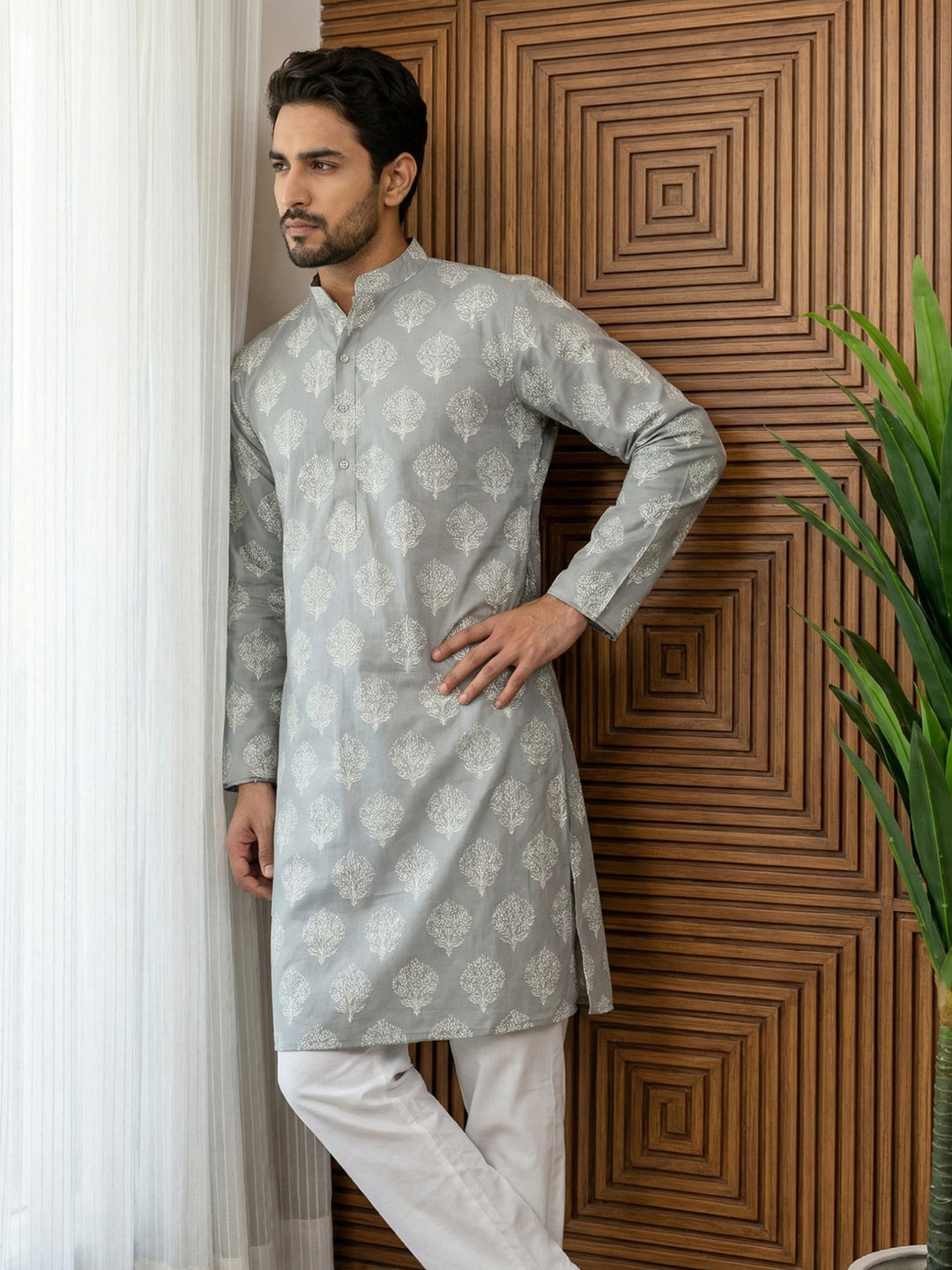 Men’S Cotton Blend Ethnic Printed Kurta Set