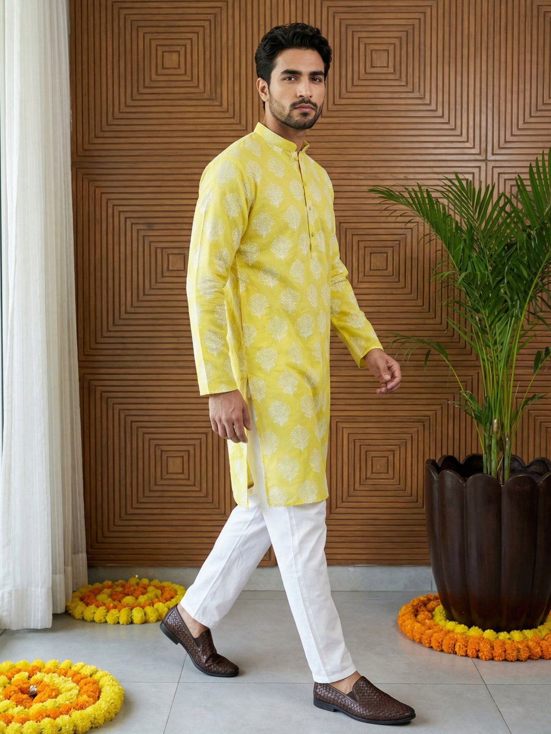 Men’S Cotton Blend Ethnic Printed Kurta Set