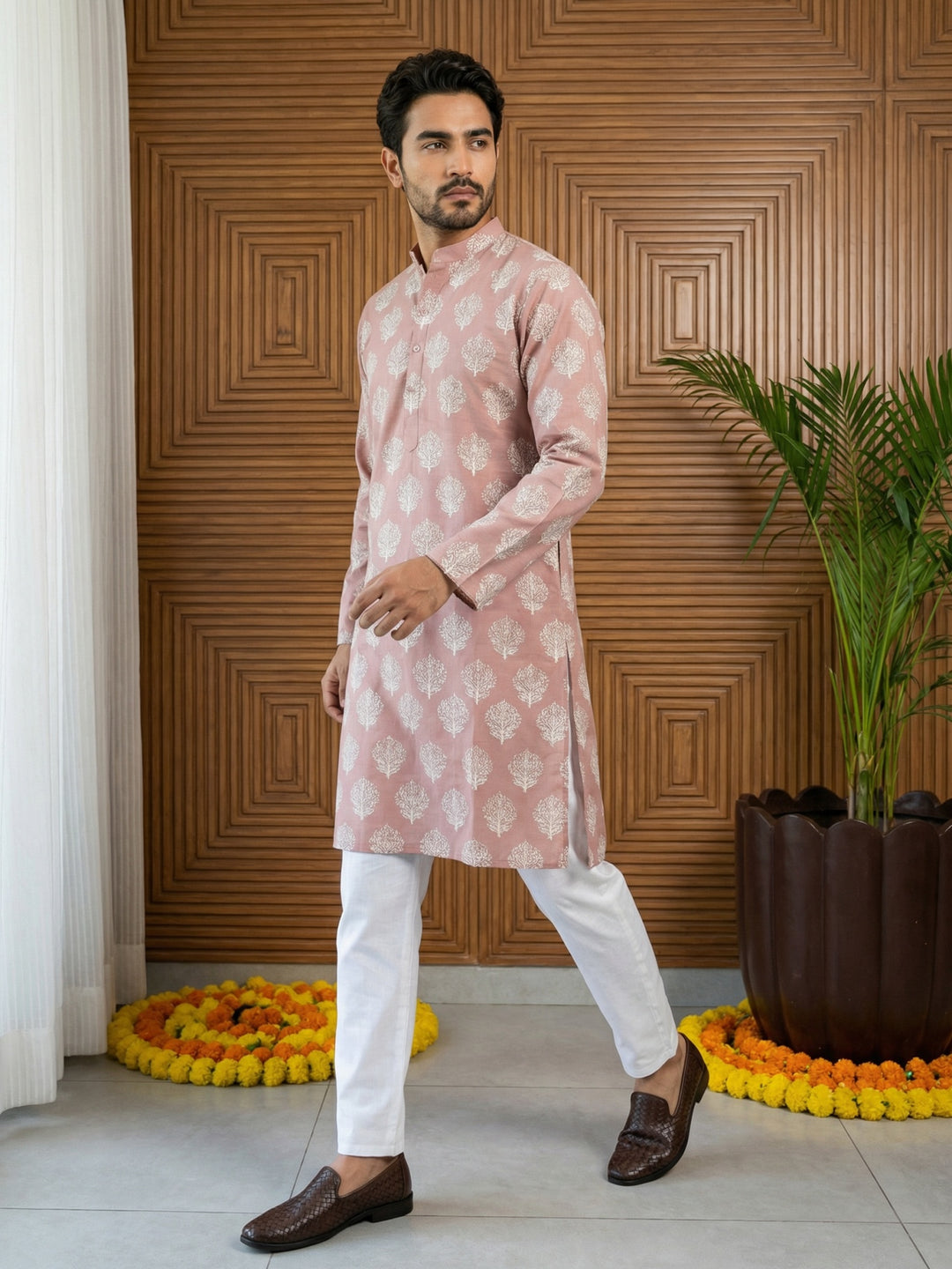 Men’S Cotton Blend Ethnic Printed Kurta Set