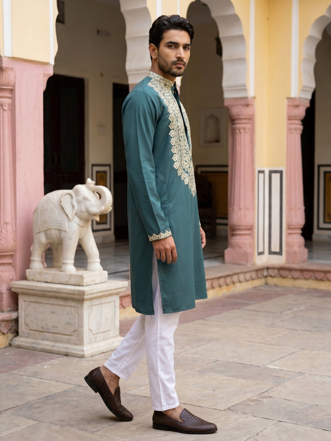 Ethnic Wear Cotton Blend Embroidered Kurta Set