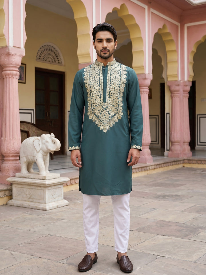 Ethnic Wear Cotton Blend Embroidered Kurta Set