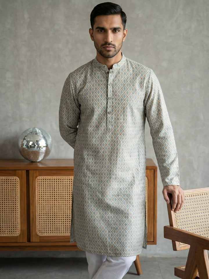Foil Printed Cotton Blend Kurta Pyjama Set