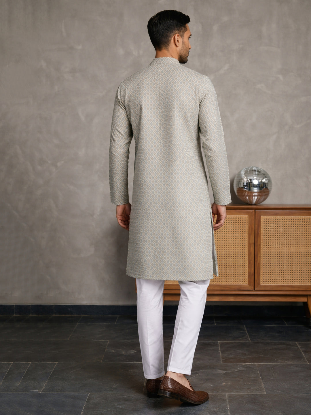 Foil Printed Cotton Blend Kurta Pyjama Set