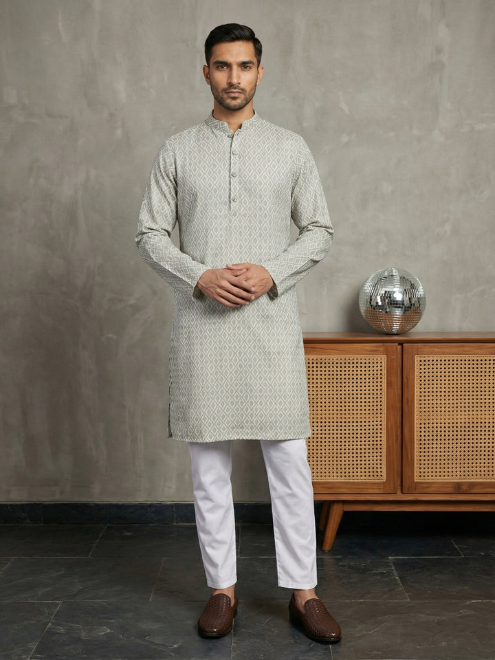 Foil Printed Cotton Blend Kurta Pyjama Set
