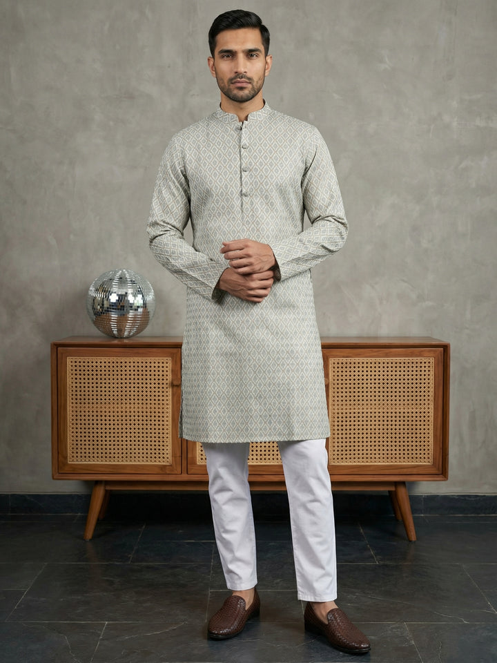 Foil Printed Cotton Blend Kurta Pyjama Set