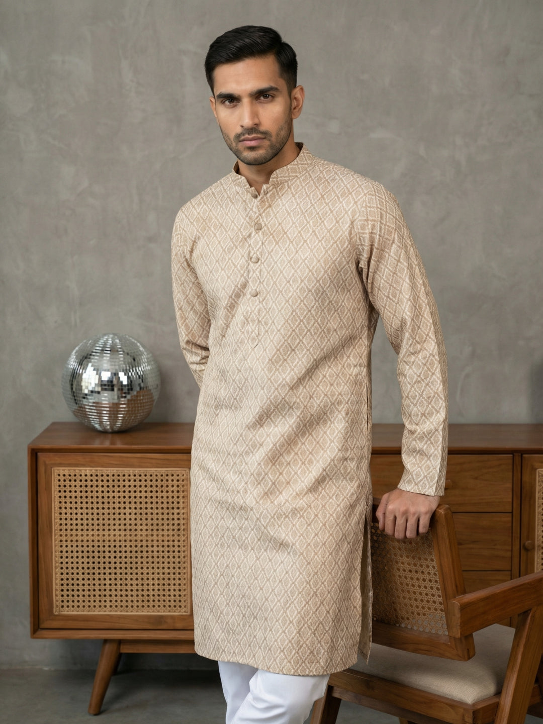 Foil Printed Cotton Blend Kurta Pyjama Set