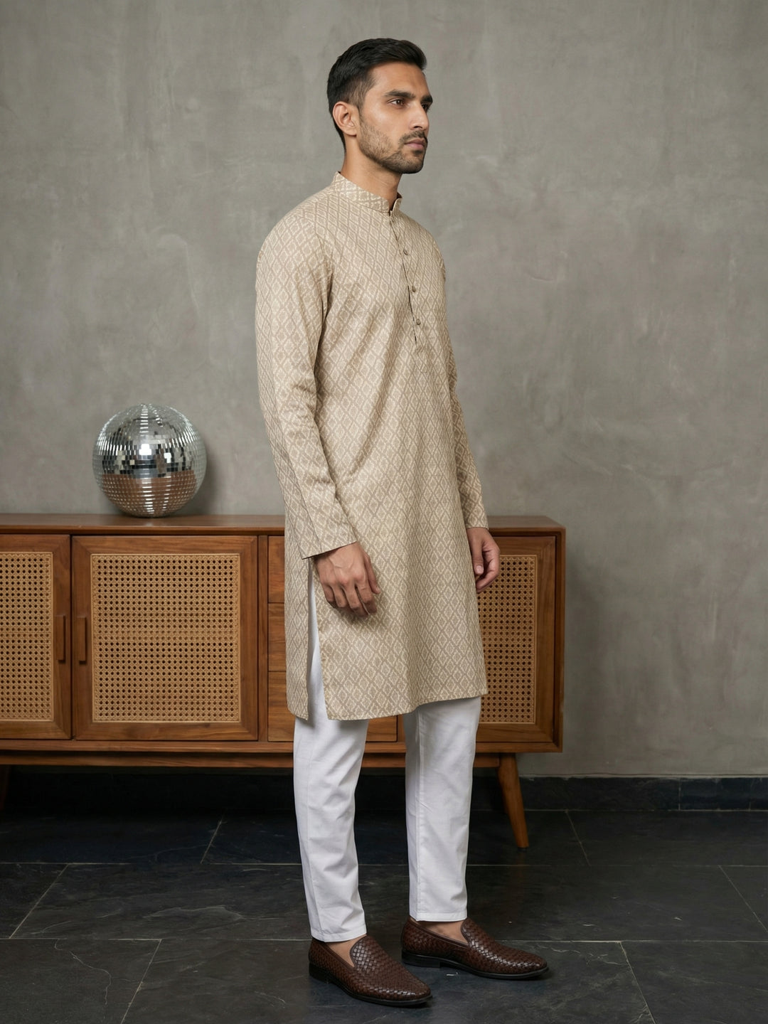 Foil Printed Cotton Blend Kurta Pyjama Set