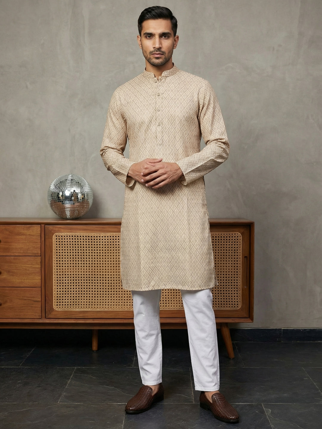 Foil Printed Cotton Blend Kurta Pyjama Set