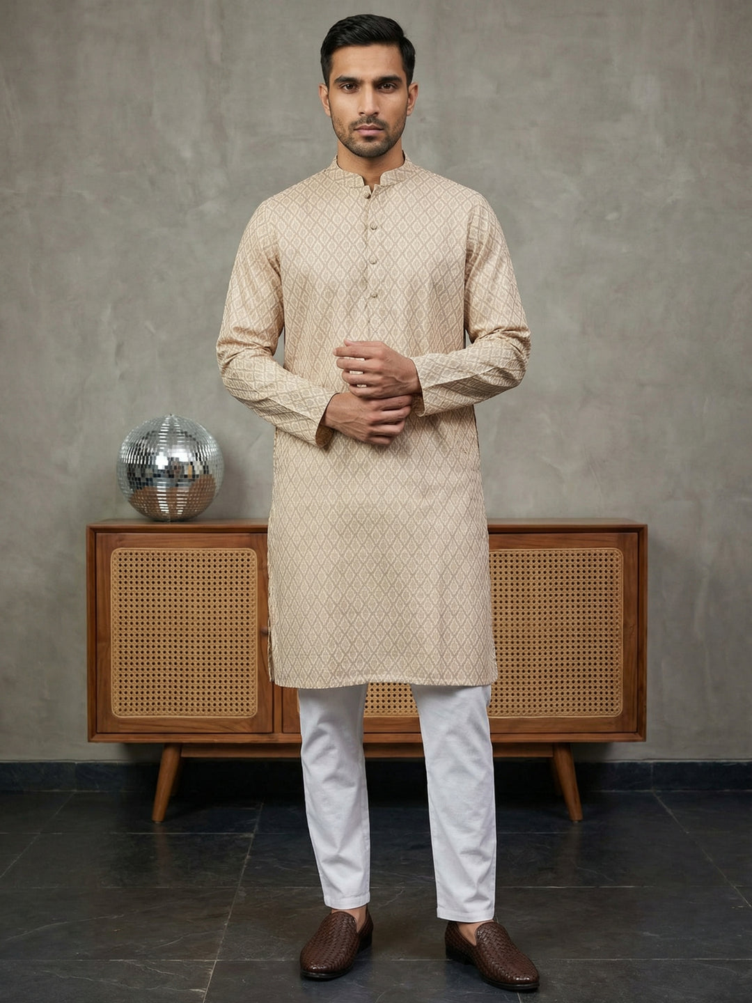 Foil Printed Cotton Blend Kurta Pyjama Set