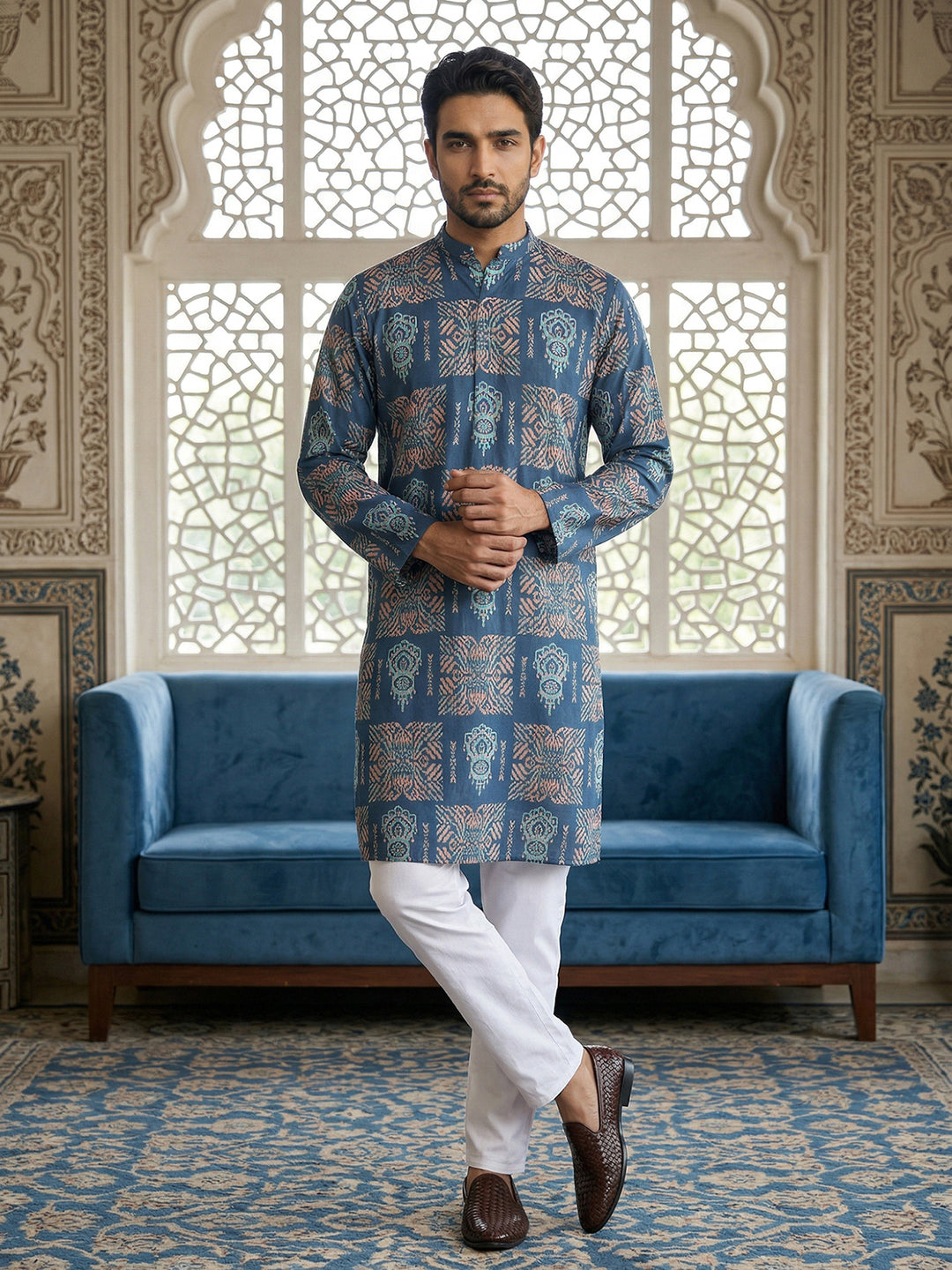 Abstract Floral Printed Kurta Pyjama Set