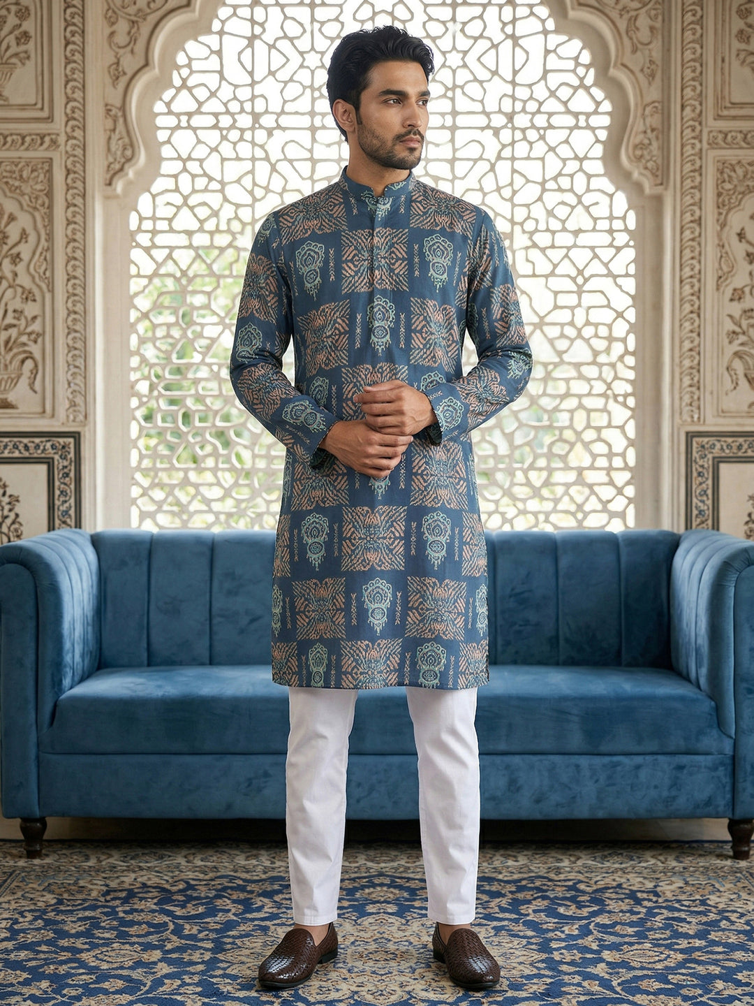 Abstract Floral Printed Kurta Pyjama Set