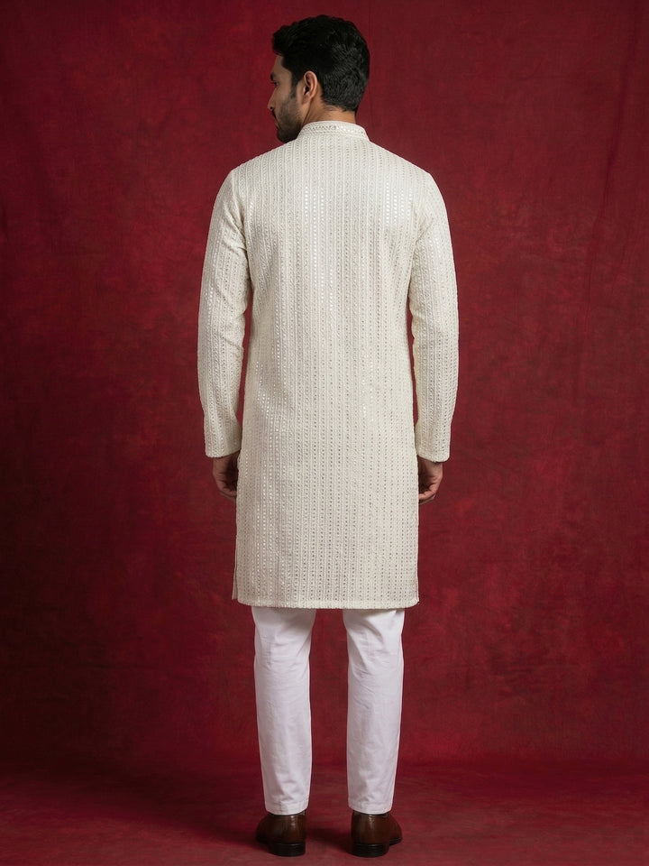 Ivory Sequins Embroidered Kurta Pyjama Set