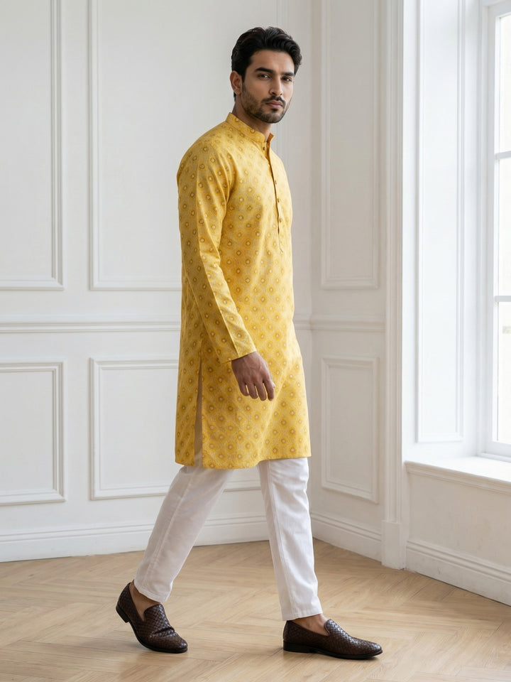 Men’S Printed Cotton Blend Kurta Set