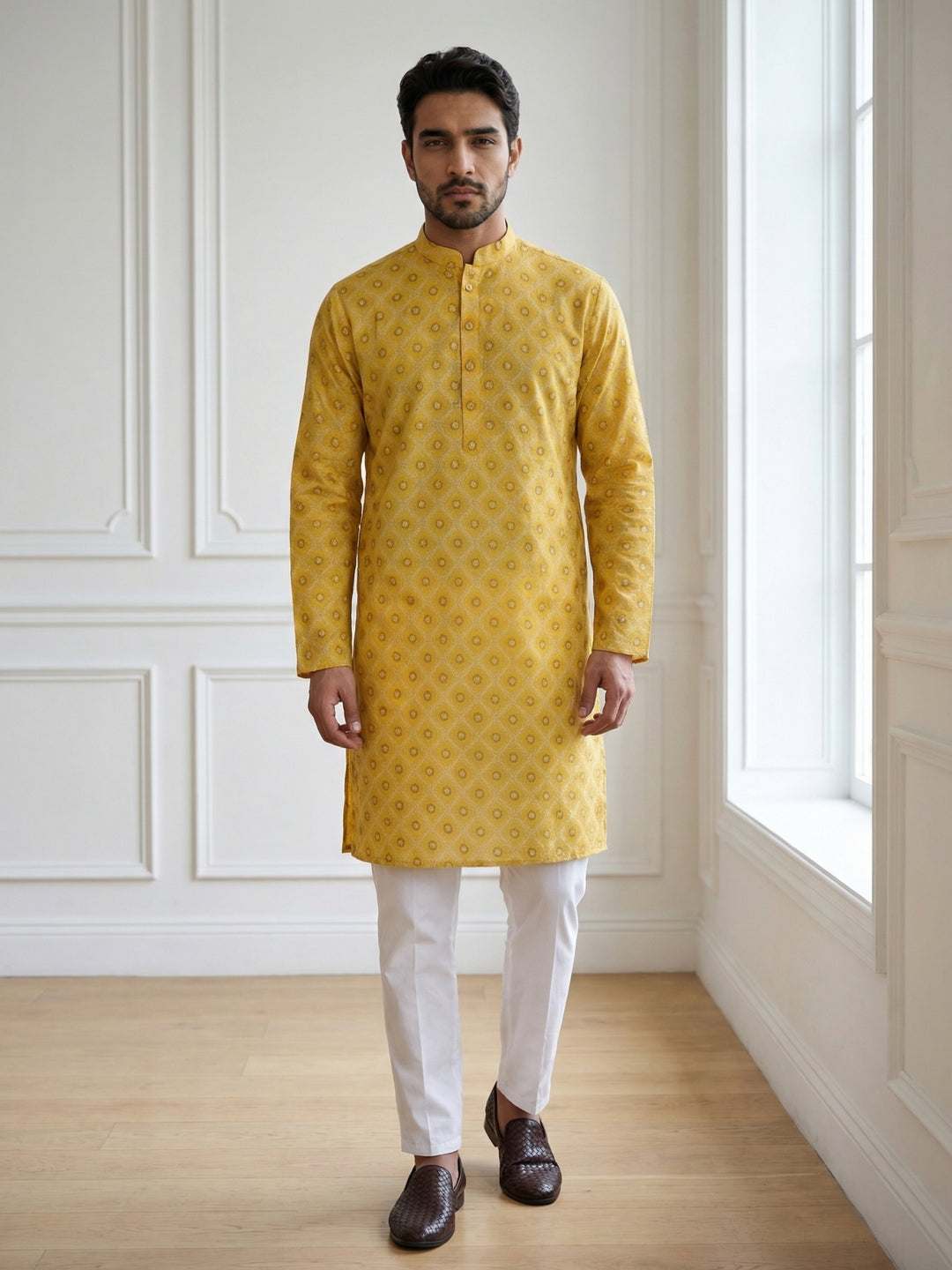 Men’S Printed Cotton Blend Kurta Set