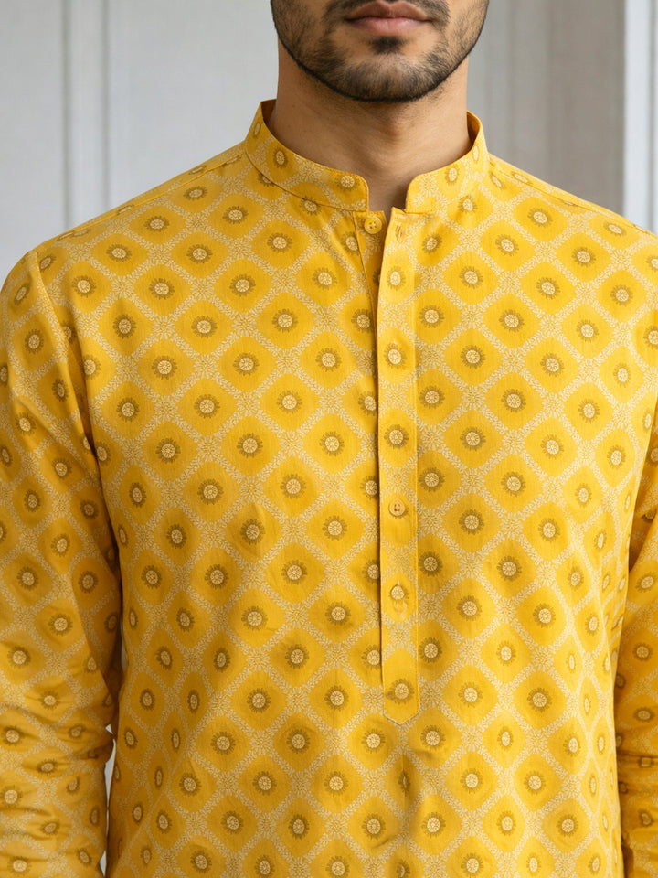 Men’S Printed Cotton Blend Kurta Set