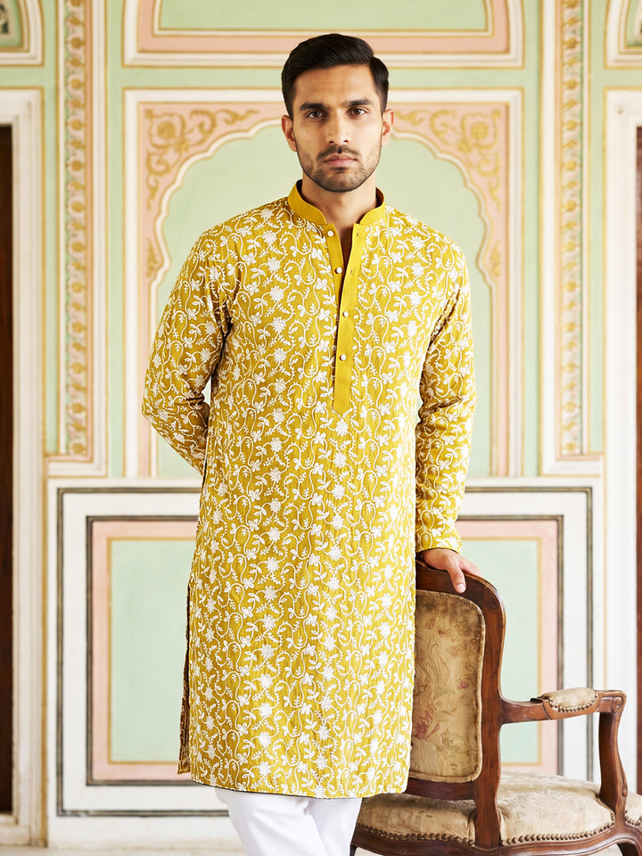 Floral Embroidered Viscose Rayon Kurta Set