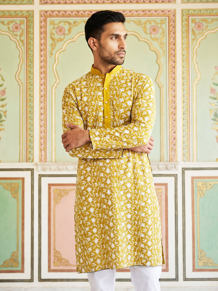 Floral Embroidered Viscose Rayon Kurta Set