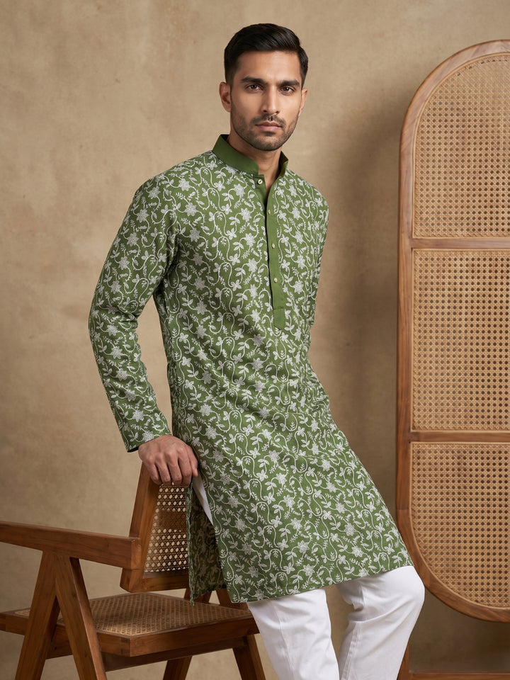 Floral Embroidered Viscose Rayon Kurta Set