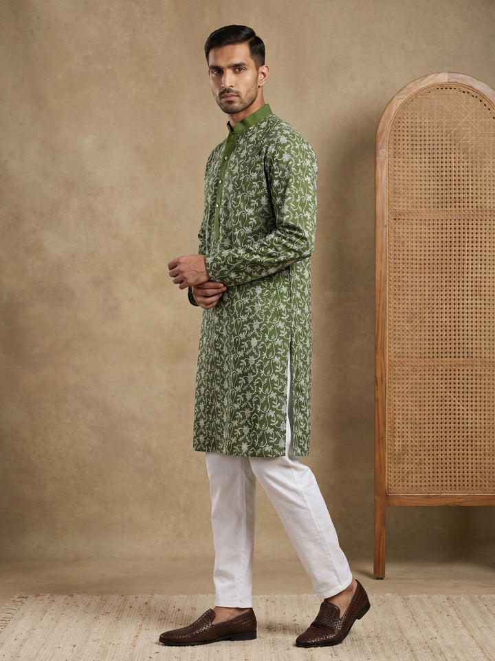 Floral Embroidered Viscose Rayon Kurta Set