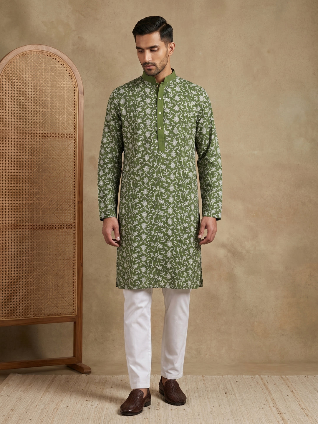 Floral Embroidered Viscose Rayon Kurta Set