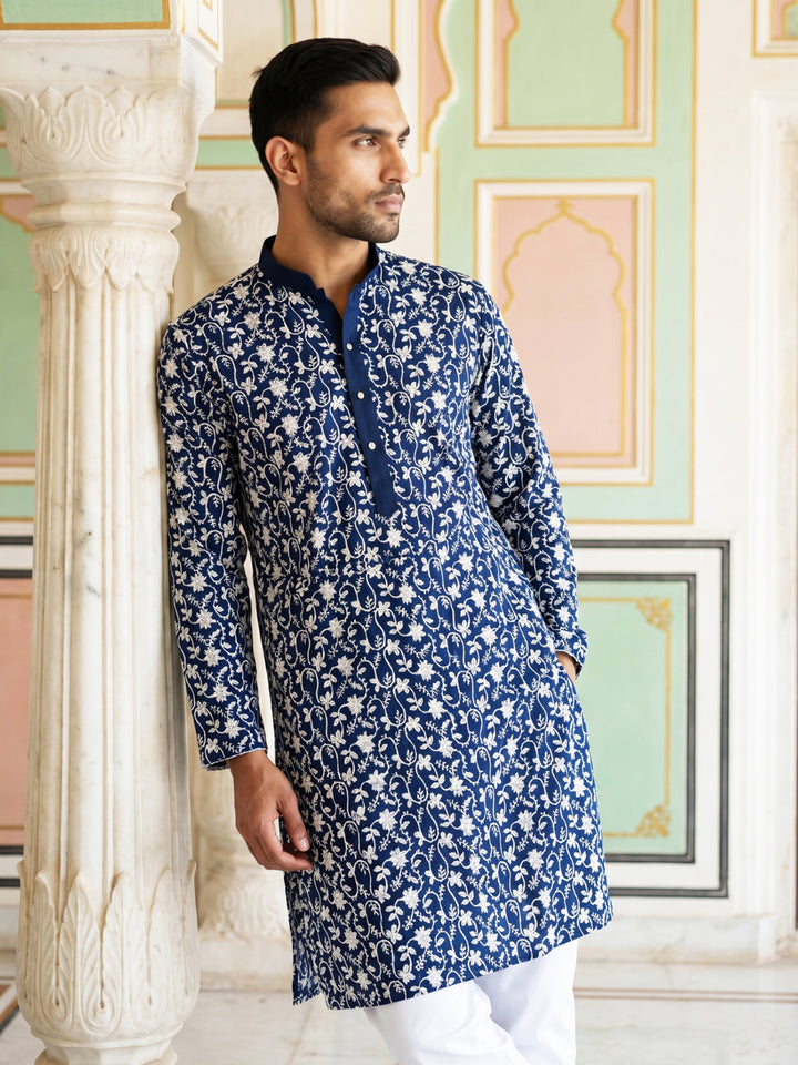 Floral Embroidered Viscose Rayon Kurta Set