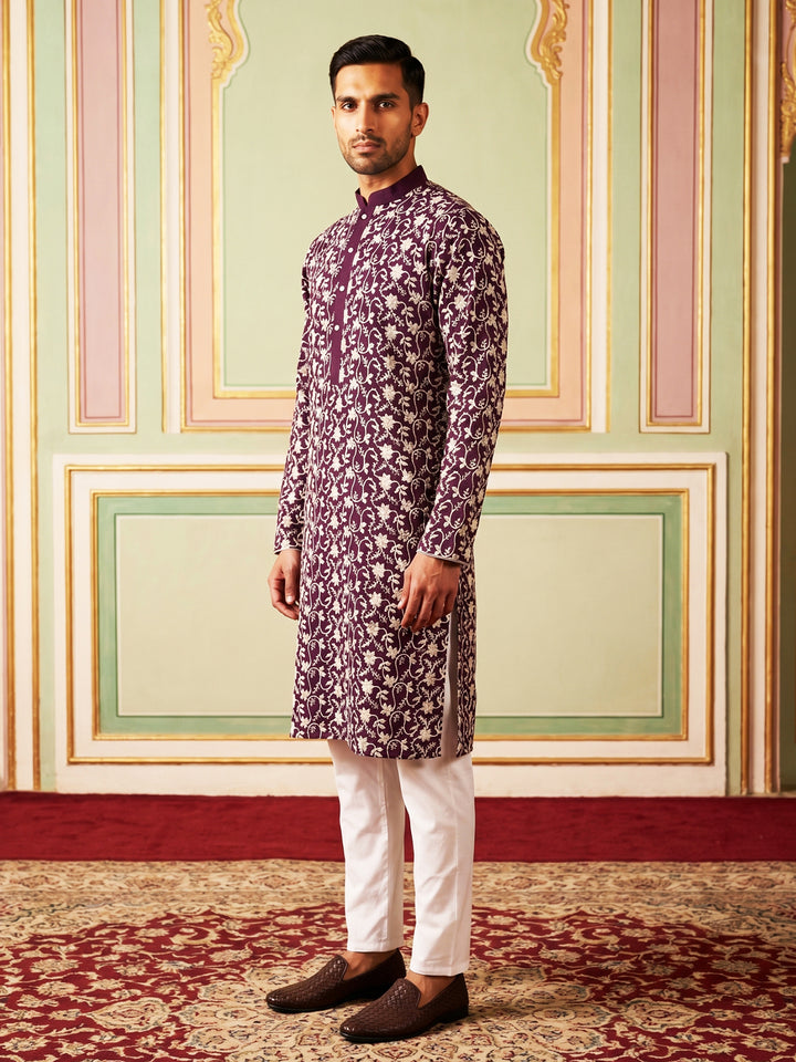 Floral Embroidered Viscose Rayon Kurta Set