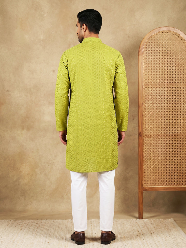 Men’S Cotton Blend Woven Design Kurta Pyjama Set