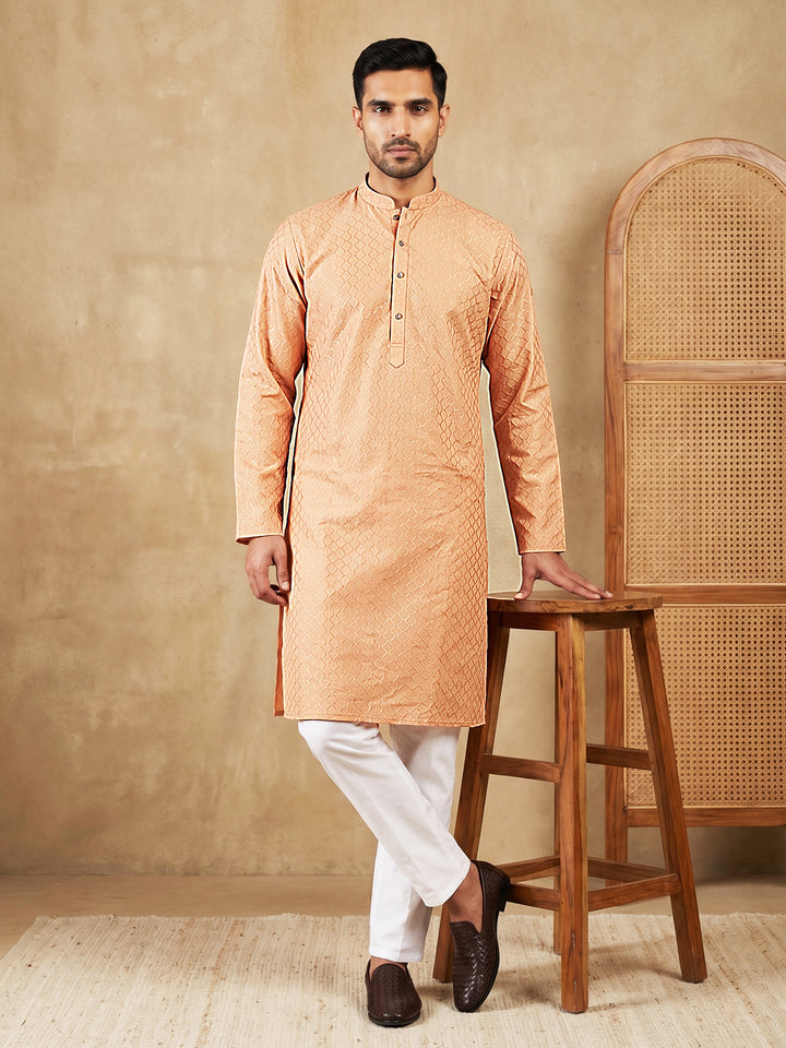 Men’S Cotton Blend Woven Design Kurta Pyjama Set