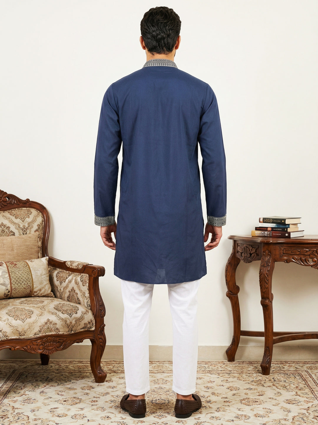 Navy Blue Japanese Embroidered Kurta Pyjama Set