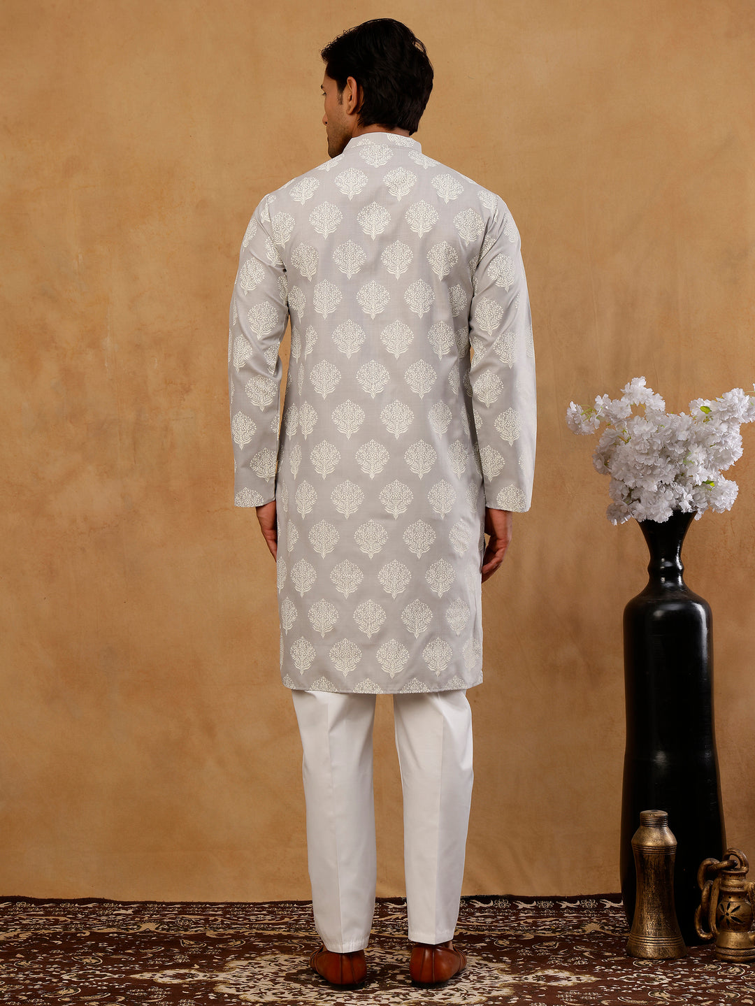 Men’S Cotton Blend Ethnic Printed Kurta Set