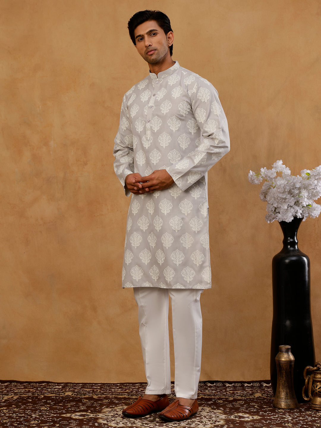 Men’S Cotton Blend Ethnic Printed Kurta Set