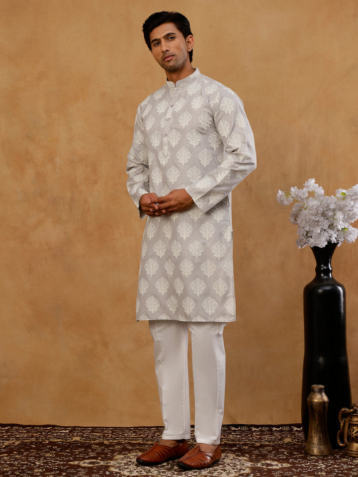 Men’S Cotton Blend Ethnic Printed Kurta Set